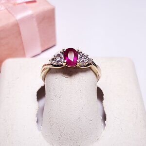 Estate .70ctw Oval Ruby & Rd White Sapphire Infinity Sides 14Kt Y/Gold Ring20994